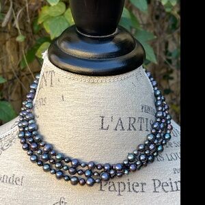 Gorgeous! Hand-Knotted Peacock Pearls Twist-As-You-Wish 3 Strand 925 Clasp 17.5”